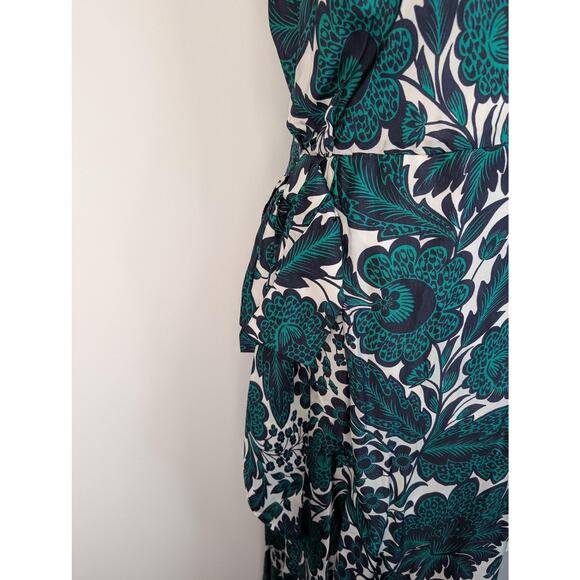 J Crew Collection Dress Womens 6 Green Navy Floral One Shoulder Midi BK996 - Picture 6 of 16